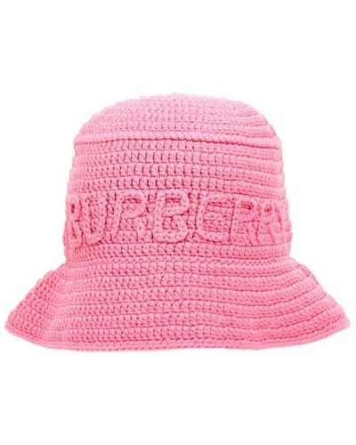 Burberry Embroidered Logo Bucket Hat Hats - Pink