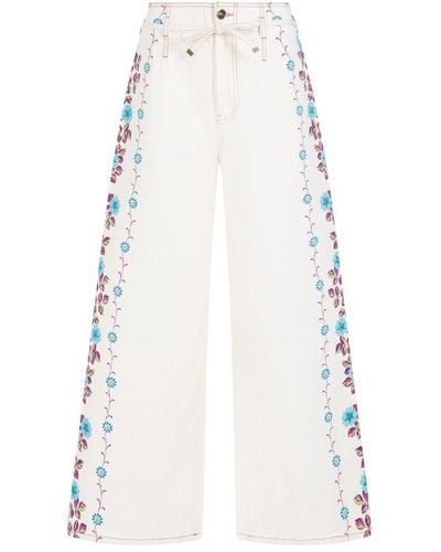 Etro Floral-printed Wide-leg Stretched Jeans - White