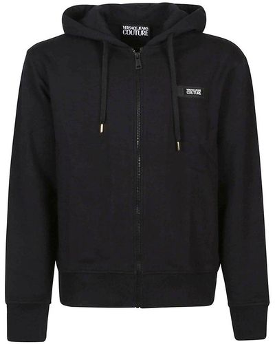 Versace Jeans Couture Logo-patch Drawstring Zipped Hoodie - Black