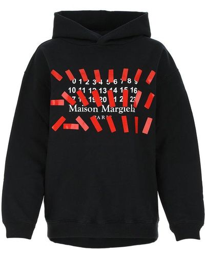 Maison Margiela Taped Logo Print Hoodie - Black