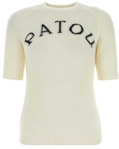 Patou Logo Intarsia-knit Short Sleeved Top - White