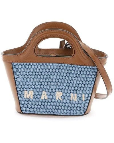 Marni Tropicalia Logo Embroidered Micro Tote Bag - Blue