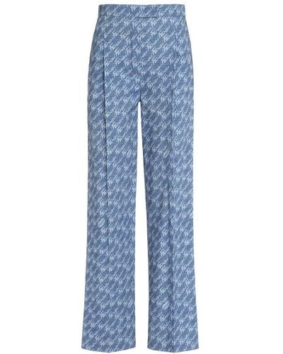 Fendi Pleated Printed Cotton-chambray Wide-leg Pants - Blue