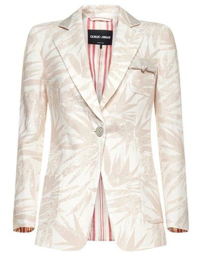 Giorgio Armani Cotton And Linen Single-breasted Blazer - Multicolour
