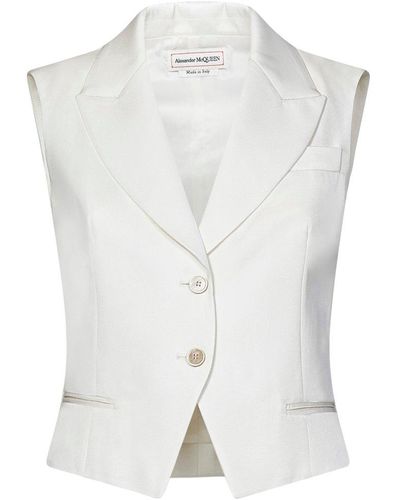 Alexander McQueen Single Breasted Sleeveless Vest - White