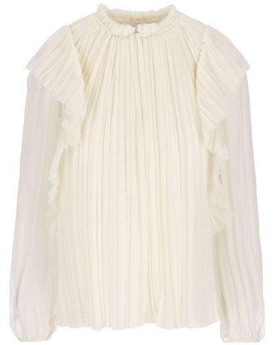 Chloé Pleated Long-sleeved Blouse - White