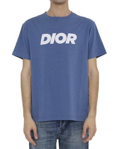 Dior Logo Printed Crewneck T-shirt - Blue