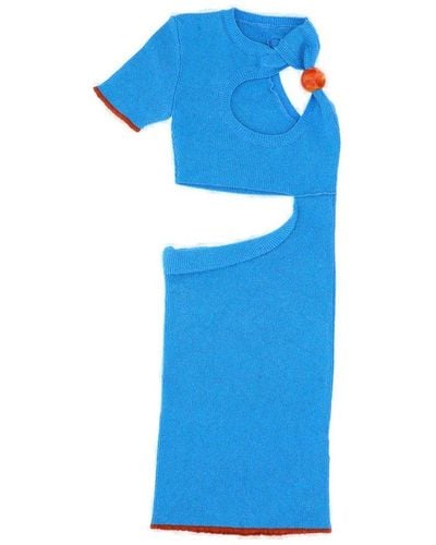 Jacquemus La Robe Brilho Asymmetric Bead Dress - Blue