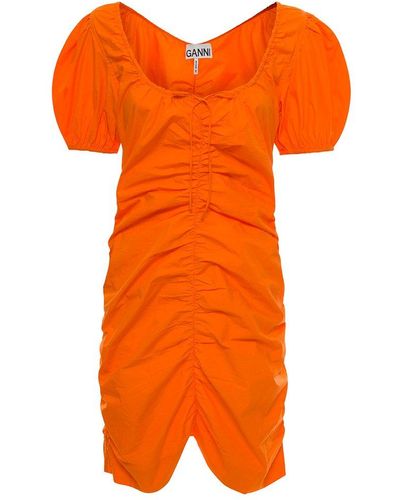 Ganni U-neck Poplin Mini Dress - Orange