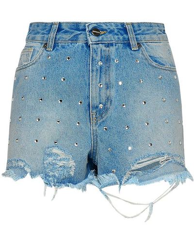 Barrow Distressed Embellished Denim Shorts - Blue