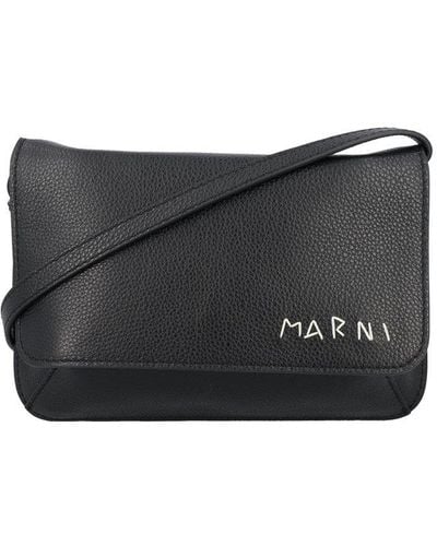 Marni Logo-embroidered Foldover Top Belt Bag - Black