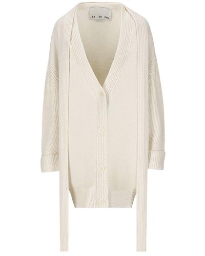 SA SU PHI scarf-detail cashmere cardigan - Neutrals