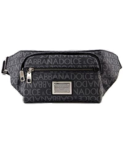 Dolce & Gabbana Allover Logo Zipped Belt Bag - Black