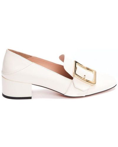 Bally Janell Almond Toe Block Heeled Loafers - Natural