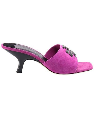Tory Burch Squared Toe Leather Rhinestones Sandals - Purple