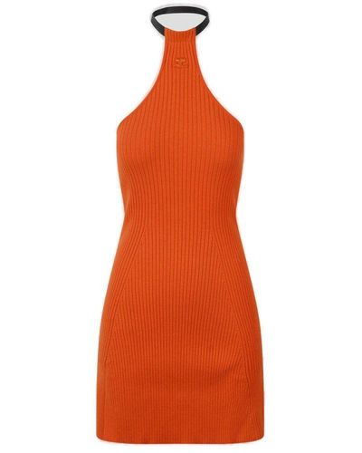 Courreges Rib Knit Suspenders Dress - Orange
