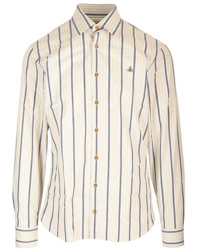 Vivienne Westwood Orb Embroidered Striped Shirt - Natural