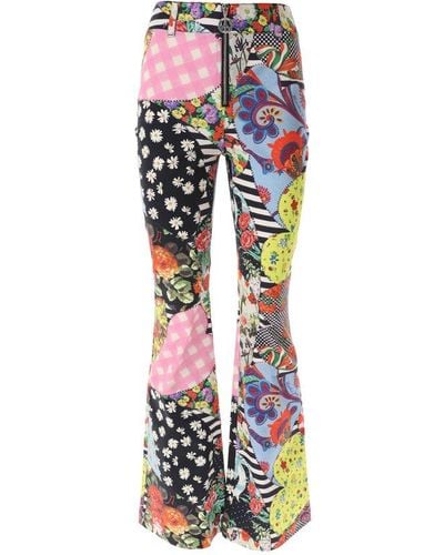 Moschino Jeans Front Zipped Patchwork Printed Trousers - Multicolour