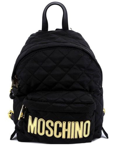 Moschino Logo-patch Quilted Zipped Backpack - Black