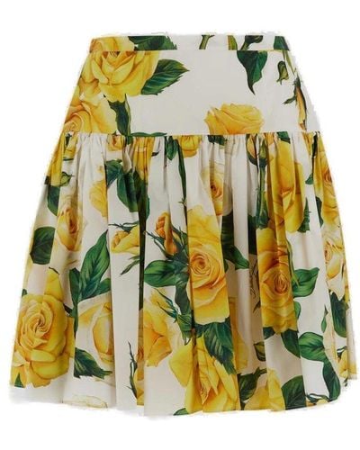 Dolce & Gabbana Floral Printed Mini Skirt - Yellow