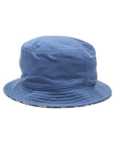 Dior Logo Embroidered Reversible Bucket Hat - Blue