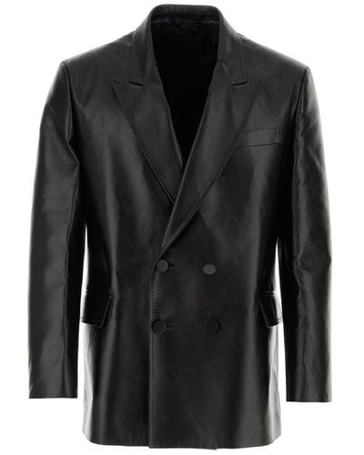 Valentino Single Breasted Leather Jacket - Black