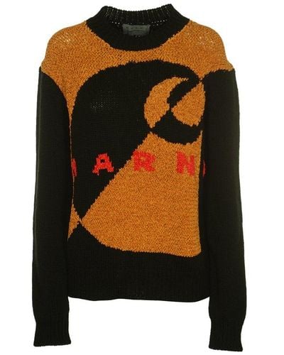 Marni X Carhartt Logo Intarsia-knitted Crewneck Jumper - Black