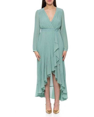 Twin Set V-neck Pleated Georgette Maxi Dress - Green