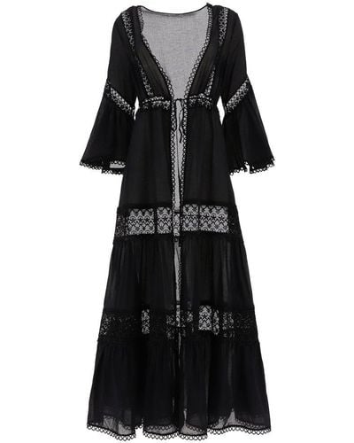 Charo Ruiz Floral-lace Embroidered V-neck Flared Dress - Black