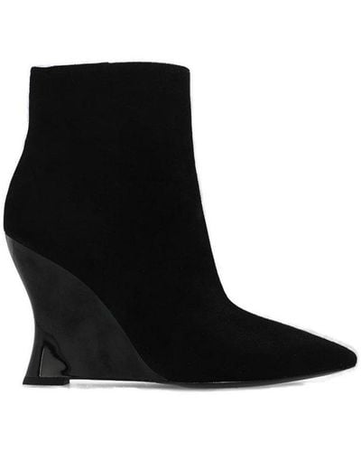 Tory Burch Pointed Toe Wedge Boots - Black