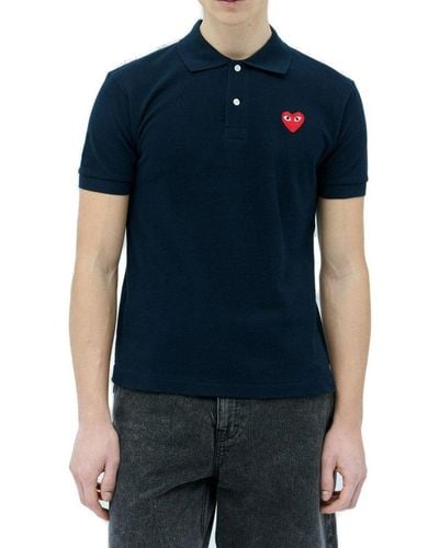 COMME DES GARÇONS PLAY Short-sleeved Logo Embroidered Polo Shirt - Blue