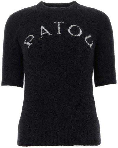 Patou Logo Intarsia-knit Short Sleeved Top - Black