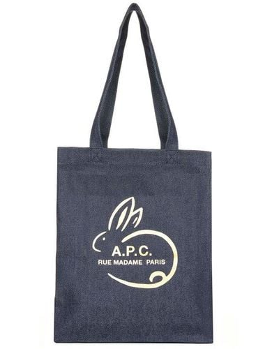 A.P.C. Logo Denim Tote Bag - Blue