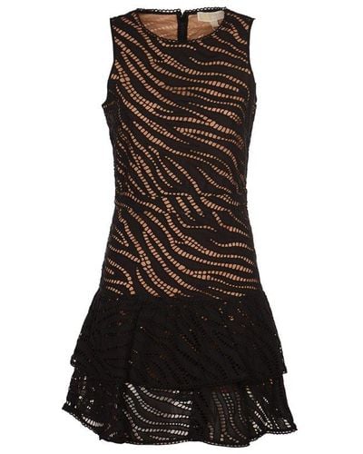 MICHAEL Michael Kors Zebra Eyelet Ruffled Mini Dress - Black