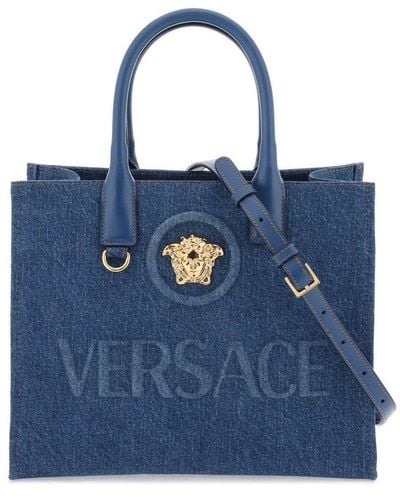 Versace La Medusa Logo Embossed Tote Bag - Blue