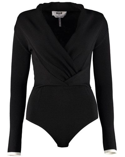 MSGM V-neck Knitted Bodysuit - Black