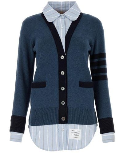 Thom Browne Milano Oxford Layered Shirt Cardigan - Blue
