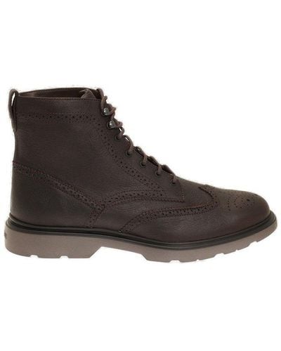 Hogan Lace-up Ankle Boots - Brown