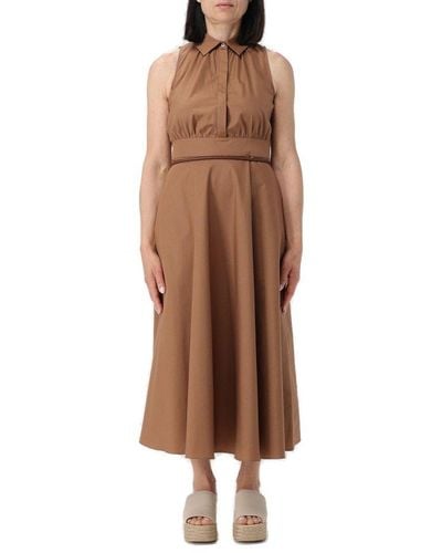 Max Mara Studio Button Detailed Sleeveless Dress - Brown