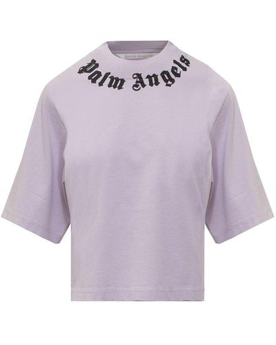 Palm Angels Logo Printed Cropped T-shirt - Purple