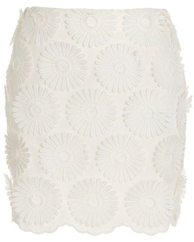 Elie Saab Embroidery Tulle Skirt - White