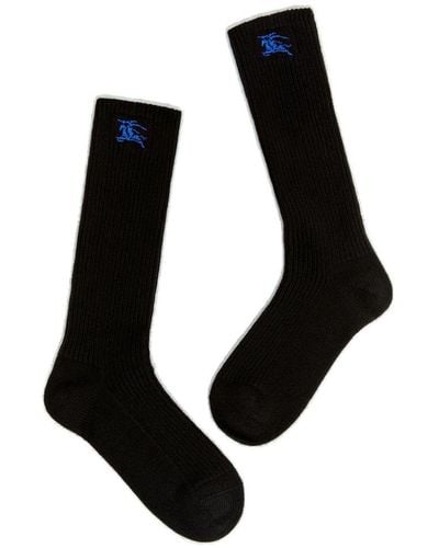Burberry Logo Embroidered Ribbed-knit Socks - Black