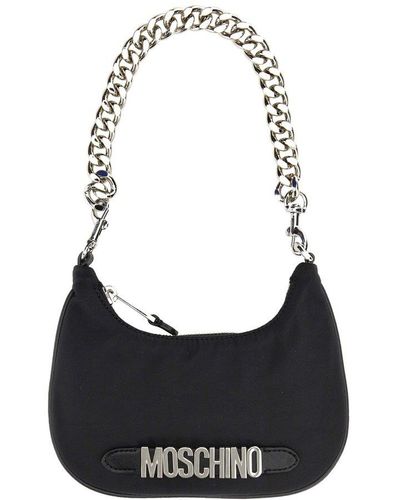 Moschino Logo Plaque Chain-linked Shoulder Bag - Black