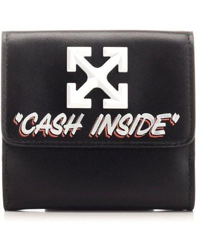 OFF-WHITE “For Money” black leather bifold wallet with zip compartment  limited edition Virgil Abloh design (with box)