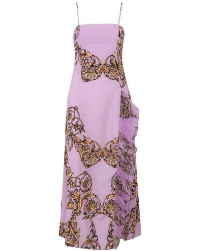Versace Regalia Baroque Printed Draped Dress - Purple