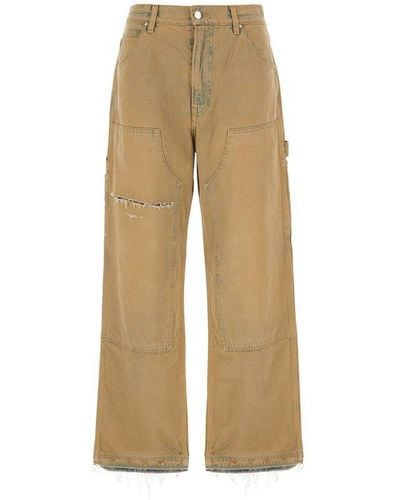 Amiri Logo Patch Distressed Jeans - Natural