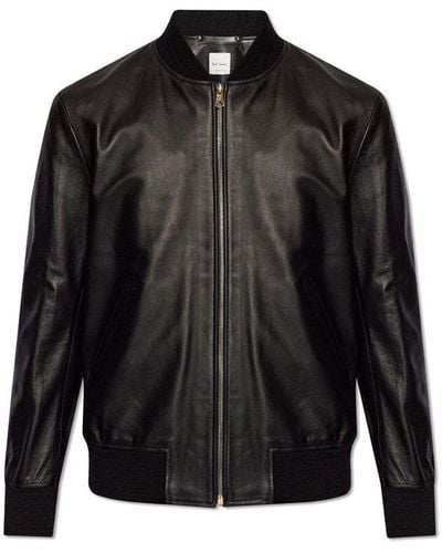 Paul Smith Leather Bomber Jacket, - Black