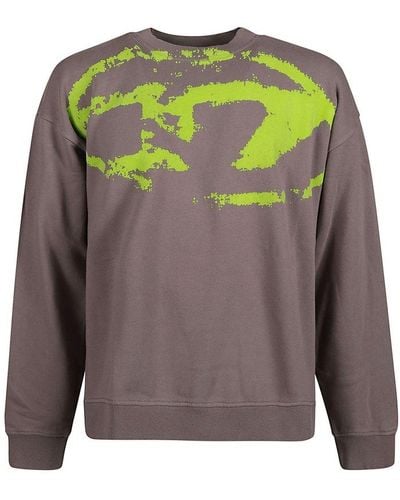 DIESEL Boxt-N5 Distressed Flocked Logo Sweatshirt - Grey