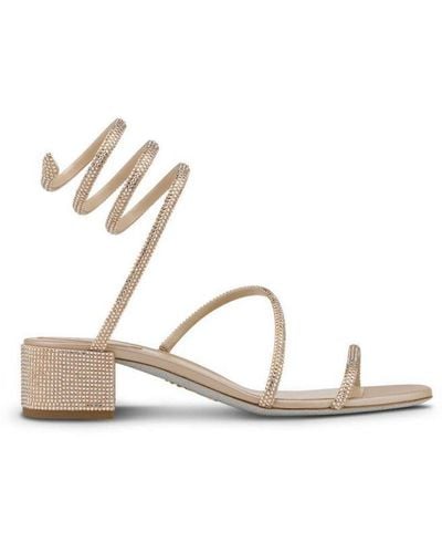 Rene Caovilla Cleo Embellished Block-heeled Sandals - Natural