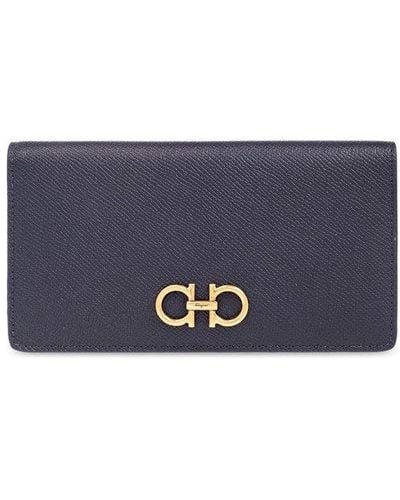 Ferragamo Leather Card Case With Logo - Blue